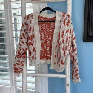 BB Dakota Cream and Red Patterned Cardigan